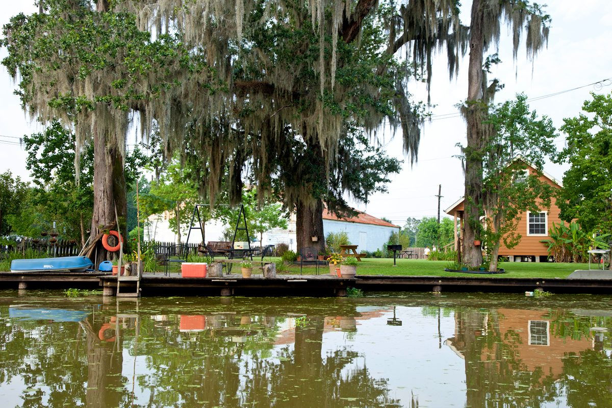 The cabins seen from Bayou Corne